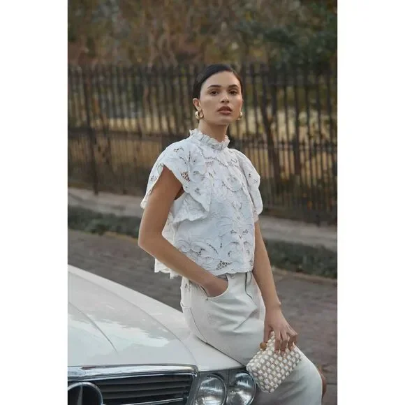 Anthropologie The Lainie High-Neck Lace Cutwork Blouse L NWT - Picture 2 of 9